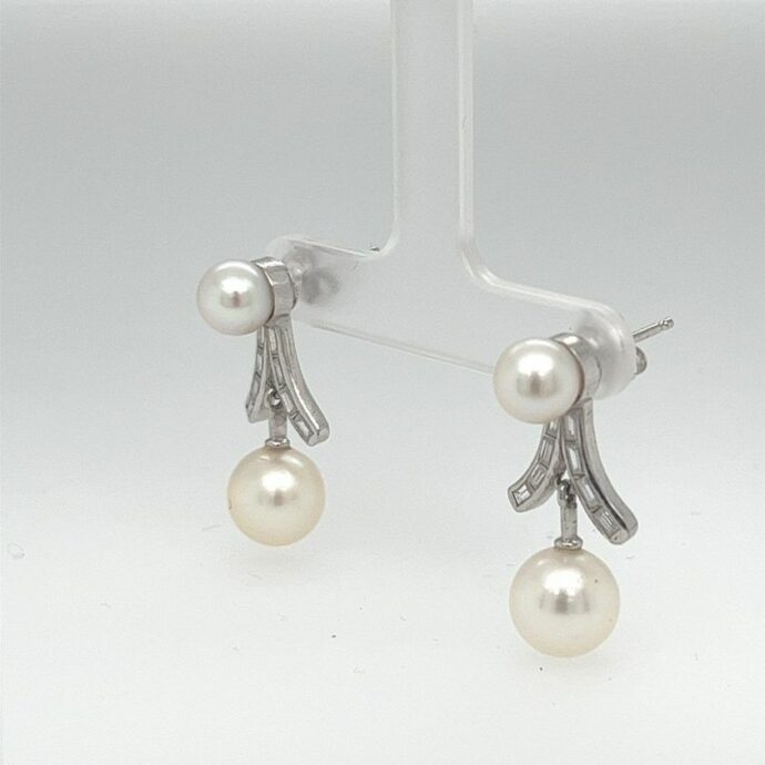 Pearl and Diamond Dangle Earrings 0.56 TCW in 14K White Gold