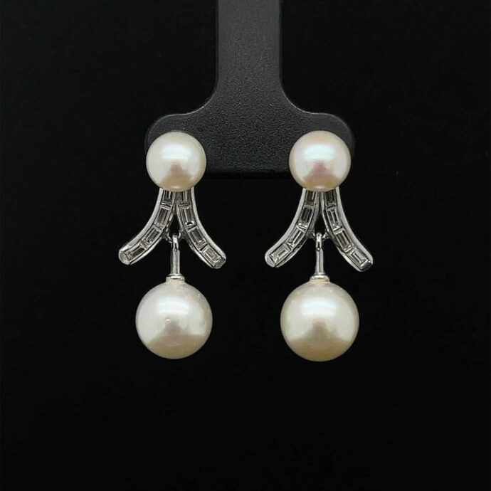 Pearl and Diamond Dangle Earrings 0.56 TCW in 14K White Gold