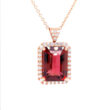 Rubellite Tourmaline Emerald Cut 30.75 carats  1.80 cts Diamond Necklace 18KG