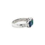 Three-Stone Cabochon Ring with 0.26 cts Diamond in 18K White Gold