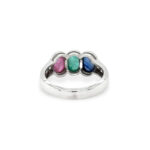 Three-Stone Cabochon Ring with 0.26 cts Diamond in 18K White Gold