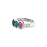 Three-Stone Cabochon Ring with 0.26 cts Diamond in 18K White Gold