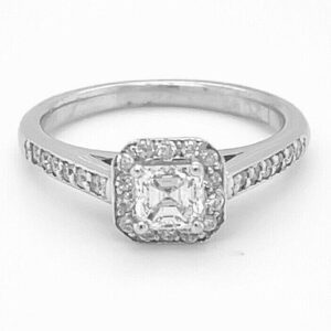 Diamond Asscher Cut Engagement Ring Set in 14K White Gold