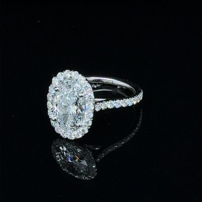 Oval Diamond Engagement Ring. 2.64 Carats E VS1 0.73 Halo Lab Grown 18KWG. GIA.
