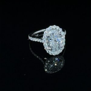 Oval Diamond Engagement Ring. 2.64 Carats E VS1 0.73 Halo Lab Grown 18KWG. GIA.