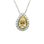 Yellow Diamond Pear Shape Necklace 4.19 carats 2 Carat halo Plat/18K Natural GIA