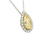 Yellow Diamond Pear Shape Necklace 4.19 carats 2 Carat halo Plat/18K Natural GIA