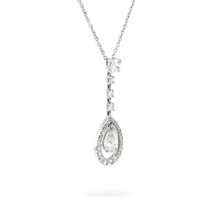 Diamond Pear Shape and Round Drop Necklace/Pendant 18K White Gold