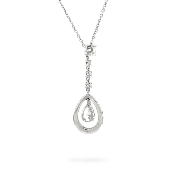 Diamond Pear Shape and Round Drop Necklace/Pendant 18K White Gold
