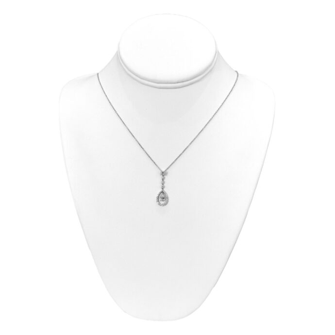 Diamond Pear Shape and Round Drop Necklace/Pendant 18K White Gold