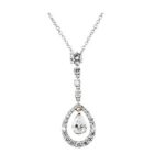 Diamond Pear Shape and Round Drop Necklace/Pendant 18K White Gold