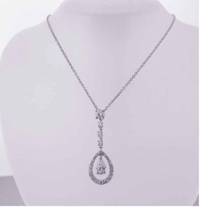 Diamond Pear Shape and Round Drop Necklace/Pendant 18K White Gold