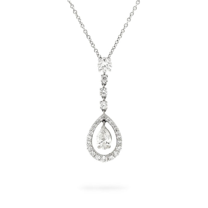 Diamond Pear Shape and Round Drop Necklace/Pendant 18K White Gold