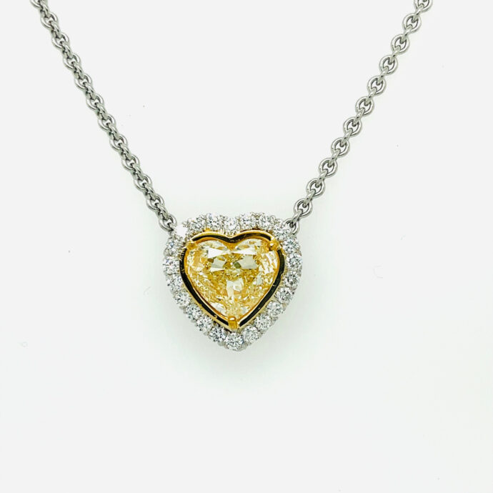 Yellow Diamond Heart Necklace 4.00 carats Heart. 0.75 Halo GIA Natural Diamond