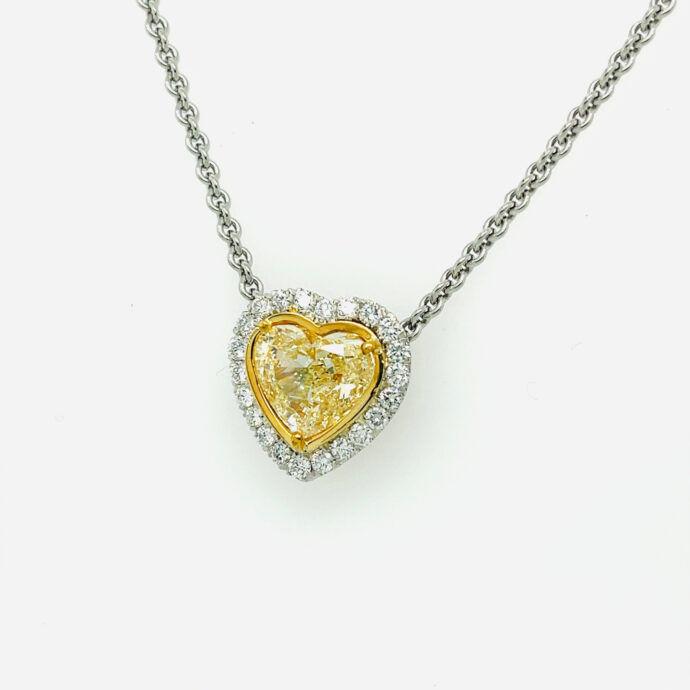 Yellow Diamond Heart Necklace 4.00 carats Heart. 0.75 Halo GIA Natural Diamond
