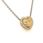 Yellow Diamond Heart Necklace 4.00 carats Heart. 0.75 Halo GIA Natural Diamond