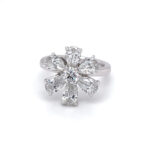 Diamond Flower Pear Shape and Round  Ring 2.72 Carats D-F Color GIA Certificates