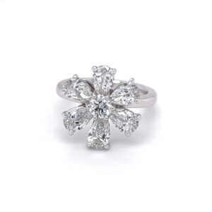 Diamond Flower Pear Shape and Round  Ring 2.72 Carats D-F Color GIA Certificates