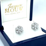 Diamond Pear Shape and Round Flower Earrings 1.40 carats D-F Color VVS/VS 18KWG