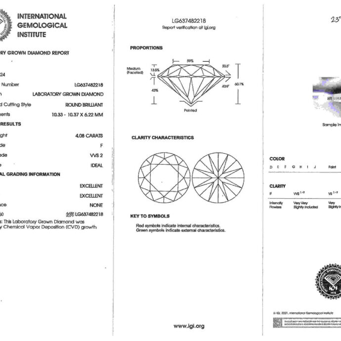 Diamond Stud Earrings 8.11 Carats Lab Grown F  VVVS2.IGI Cert. Plat.