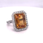 Emerald Cut Citrine and Diamond Ring 7.71 carats. Set in Platinum/18KYG