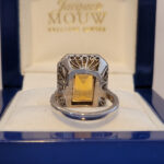 Emerald Cut Citrine and Diamond Ring 7.71 carats. Set in Platinum/18KYG