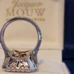 Emerald Cut Citrine and Diamond Ring 7.71 carats. Set in Platinum/18KYG