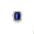 Tanzanite Emerald Cut and Diamond Halo Ring 15.58 TCW Set in Platinum.  Natural