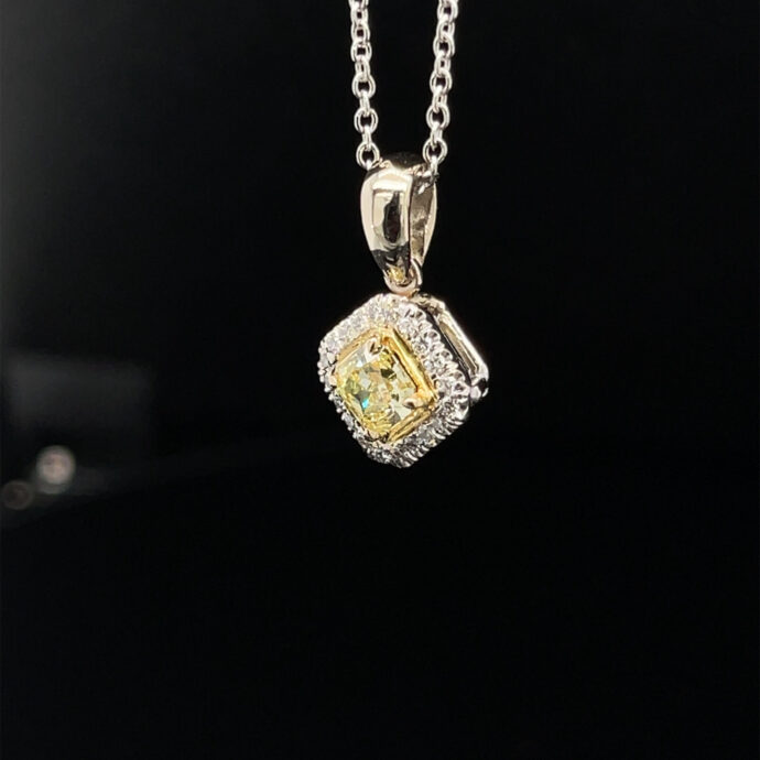 Diamond Radiant 0.34 Carat Fancy Intense Yellow Pendant 18KYG/WG