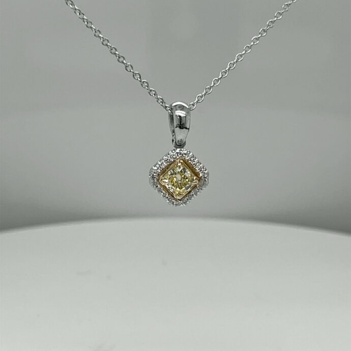 Diamond Radiant 0.34 Carat Fancy Intense Yellow Pendant 18KYG/WG