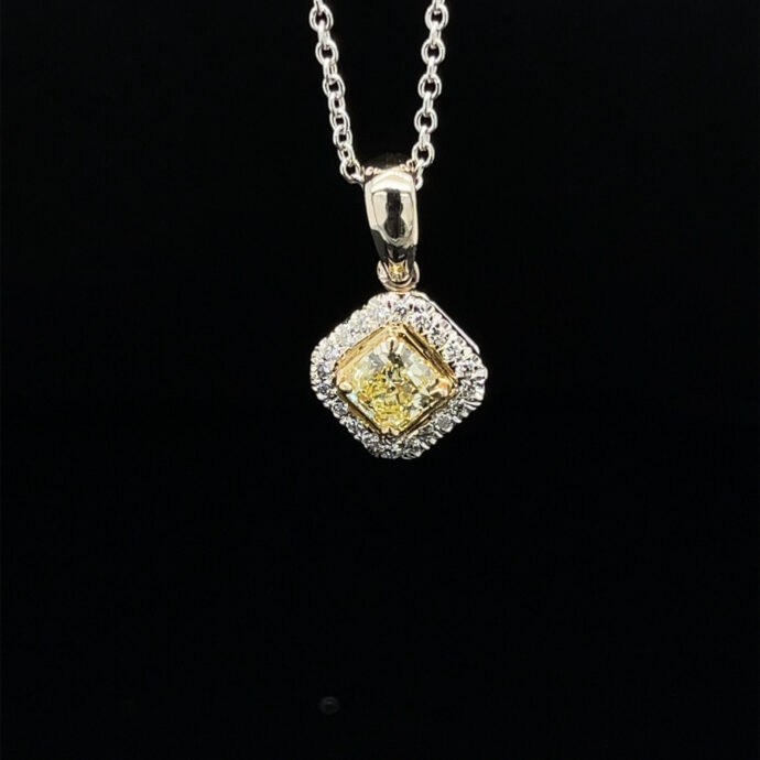 Diamond Radiant 0.34 Carat Fancy Intense Yellow Pendant 18KYG/WG