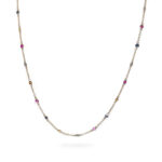Diamond and Ruby, Sapphire Multi Colors Gemstone Chain Necklace 24" Long  18K YG