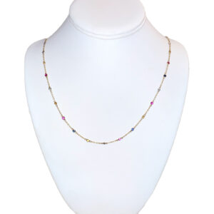 Diamond and Ruby, Sapphire Multi Colors Gemstone Chain Necklace 24" Long 18K YG