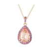 Necklace with Pear Shape  Natural Morganite and Round Amethyst 14K Rose Gold