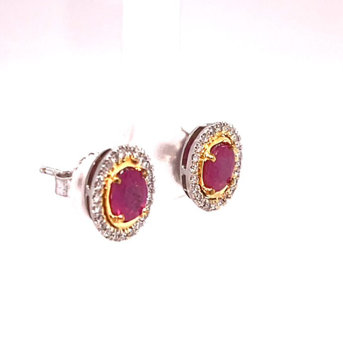 Oval Natural Ruby and Diamond Stud Earrings. Oval Rubies. 2.29 carats. 18KWG/YG