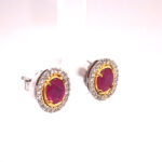 Oval Natural Ruby and Diamond Stud Earrings. Oval Rubies. 2.29 carats. 18KWG/YG
