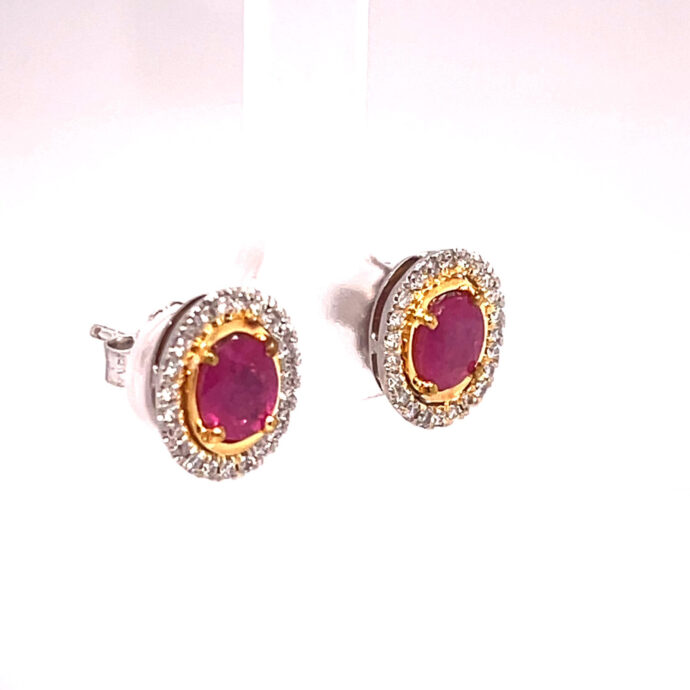 Oval Natural Ruby and Diamond Stud Earrings. Oval Rubies. 2.29 carats. 18KWG/YG