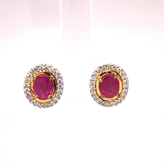 Oval Natural Ruby and Diamond Stud Earrings. Oval Rubies. 2.29 carats. 18KWG/YG